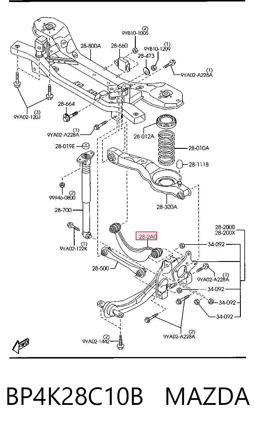 BP4K28C10B Mazda Brazo superior de suspensión trasera izquierdo/derecho