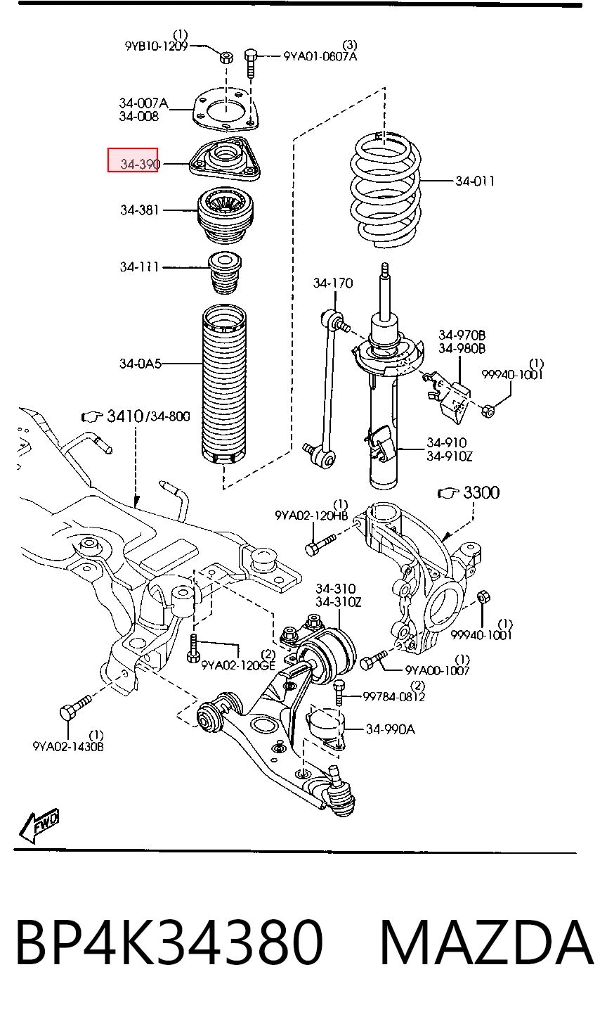 Soporte del amortiguador delantero BP4K34380 MAZDA