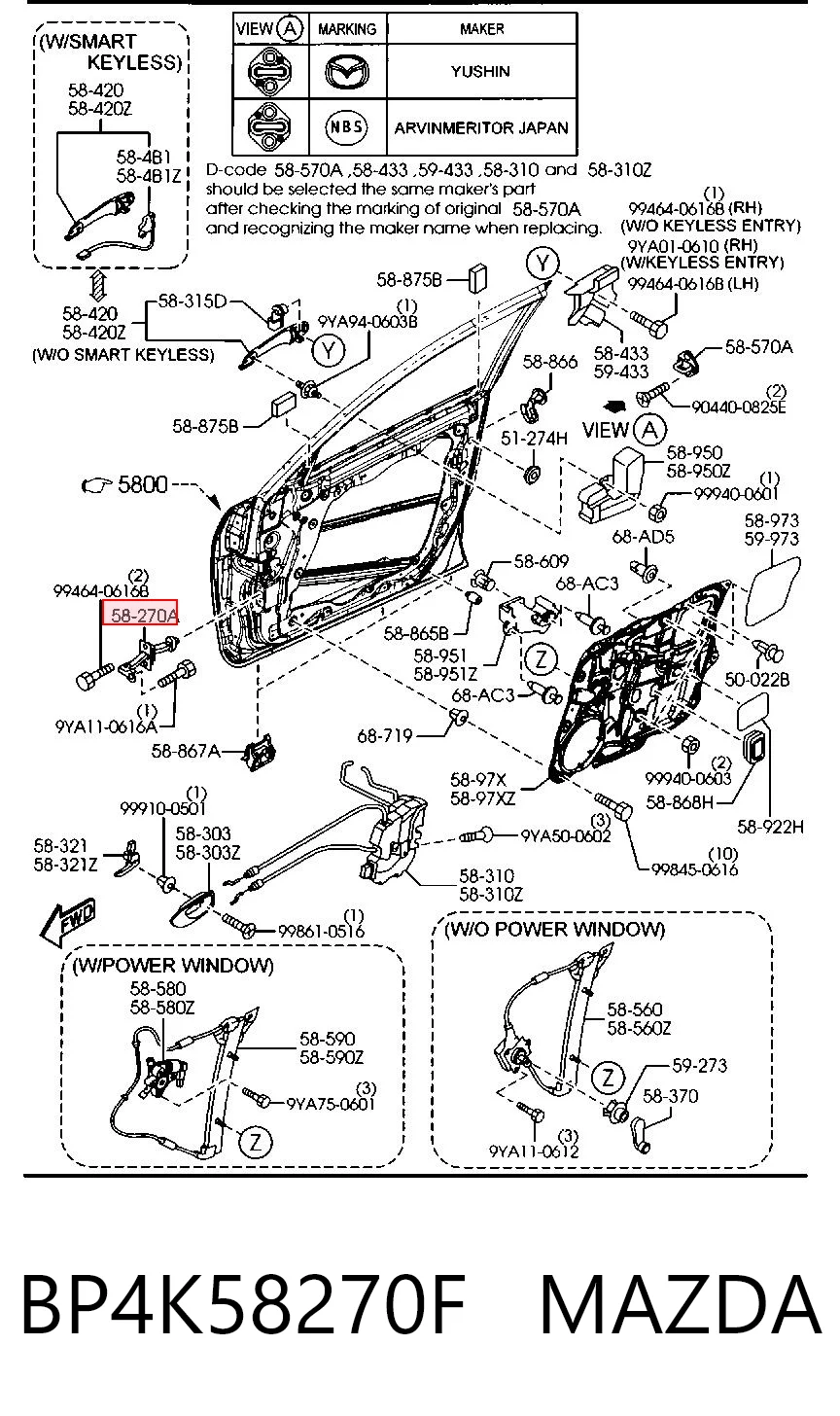 Limitador de apertura de puerta delantera izquierda BP4K58270F MAZDA