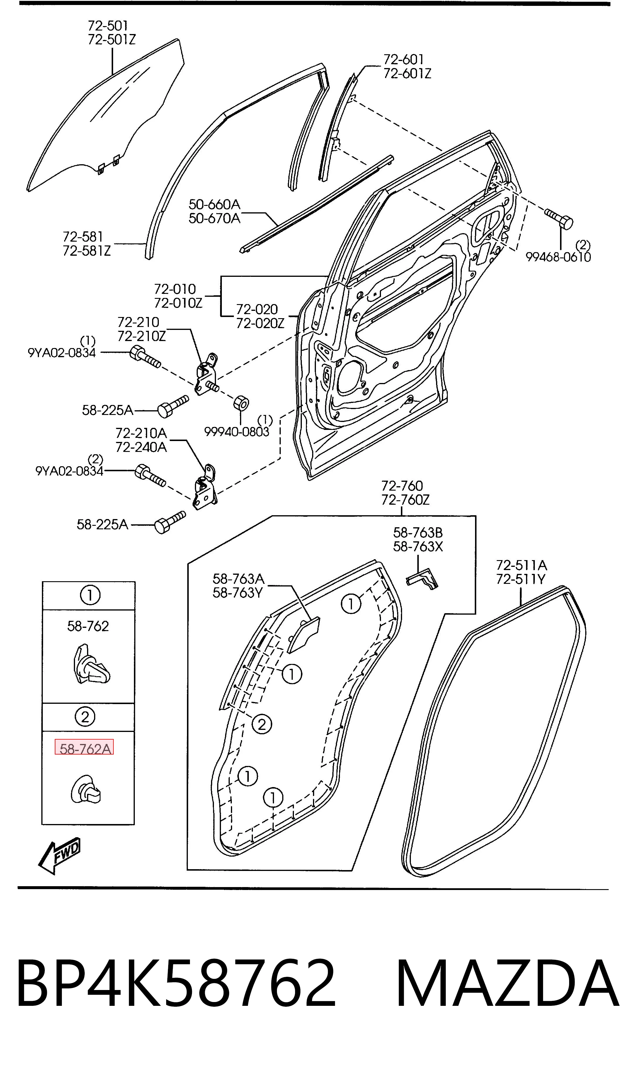 BP4K58762 Mazda Clip de sello de puerta