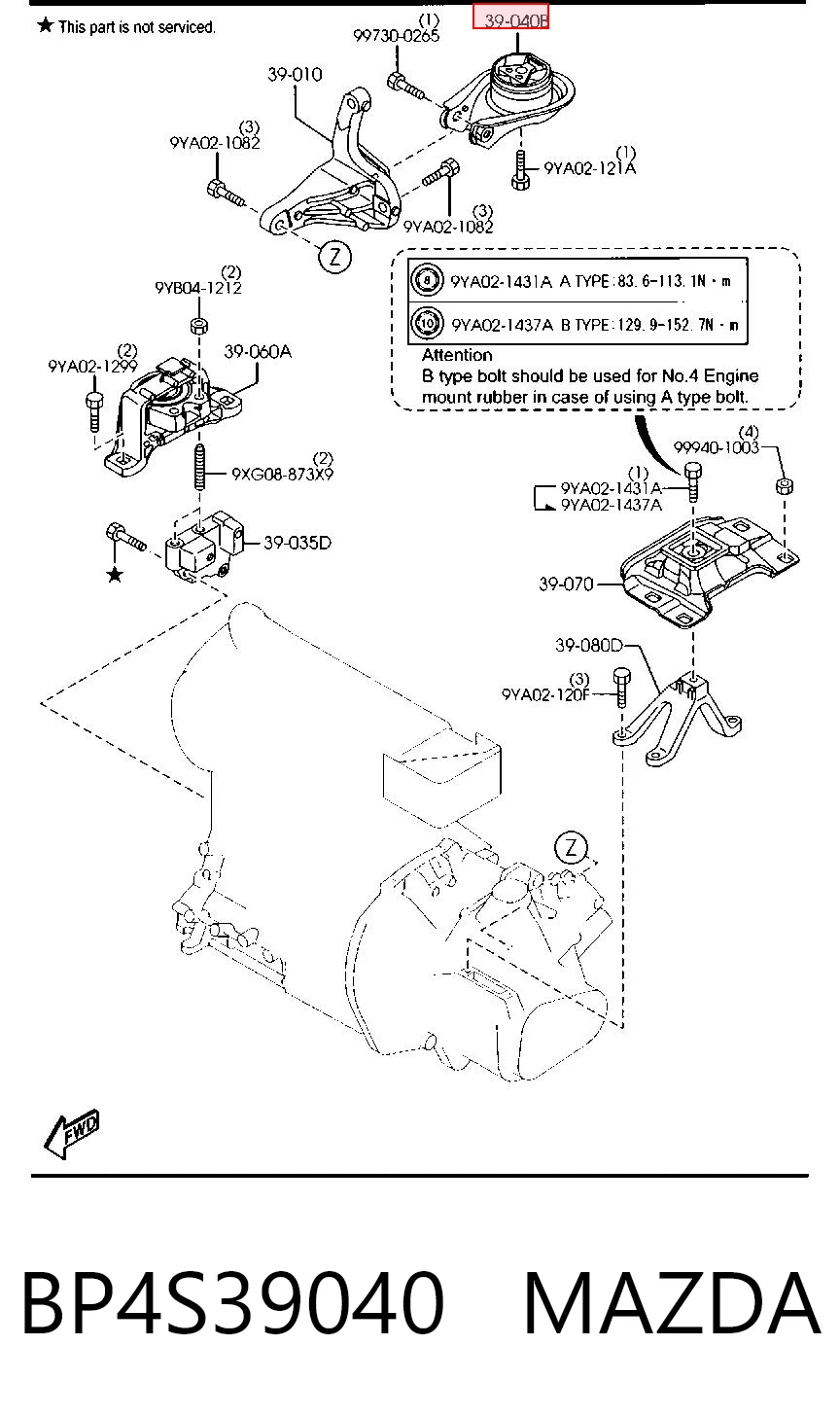 BP4S39040 Mazda Taco de motor
