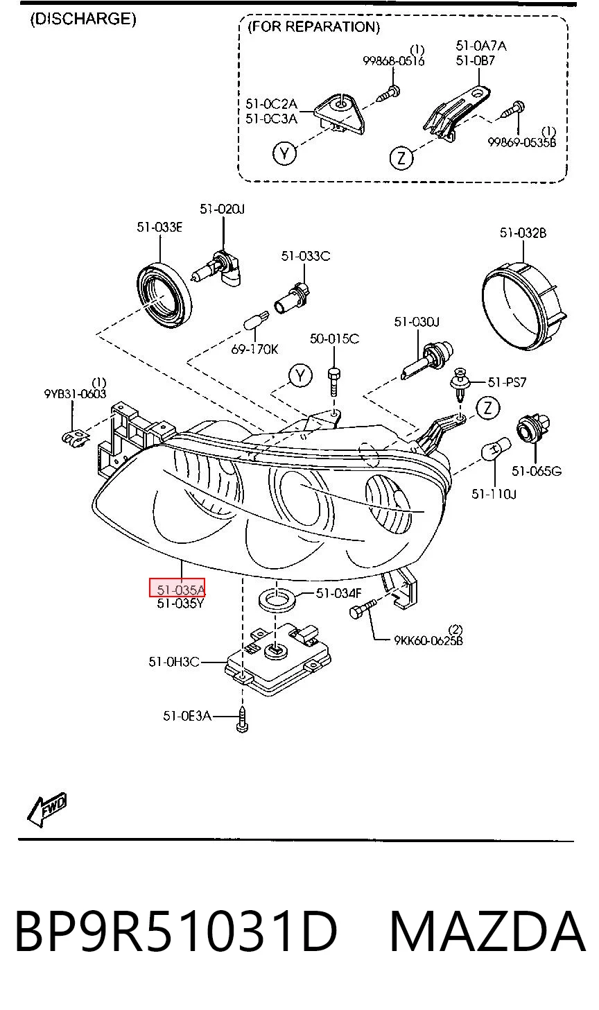 Faro derecho MAZDA BP9R51031D