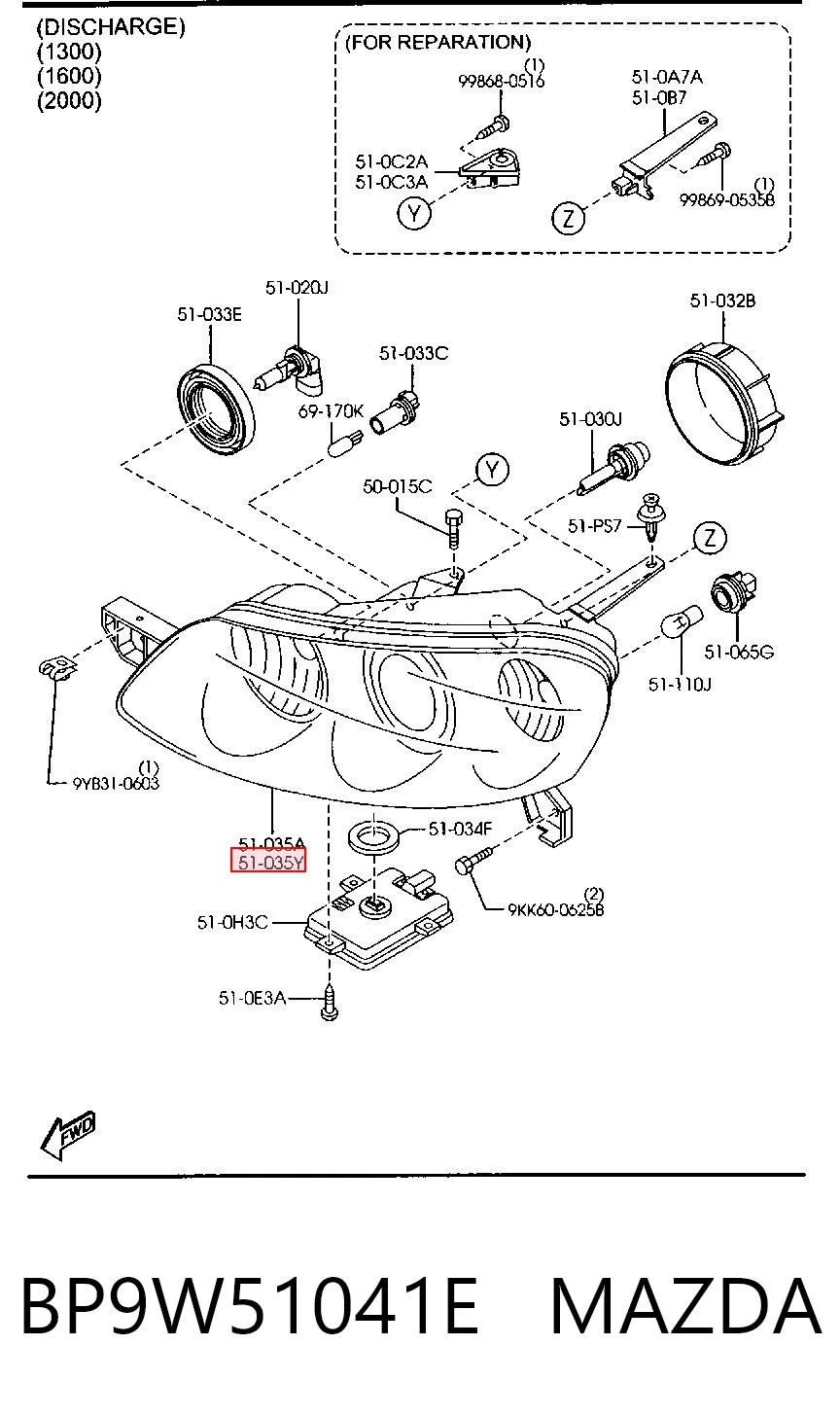 Faro izquierdo MAZDA BP9W51041E