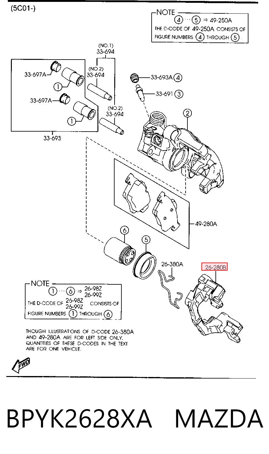 BPYK2628XA Mazda Soporte de la pinza de freno trasera