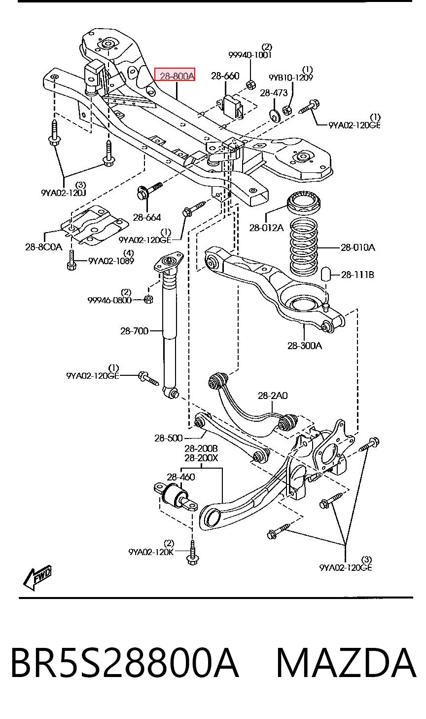 Subchasis trasero soporte motor BR5S28800A MAZDA