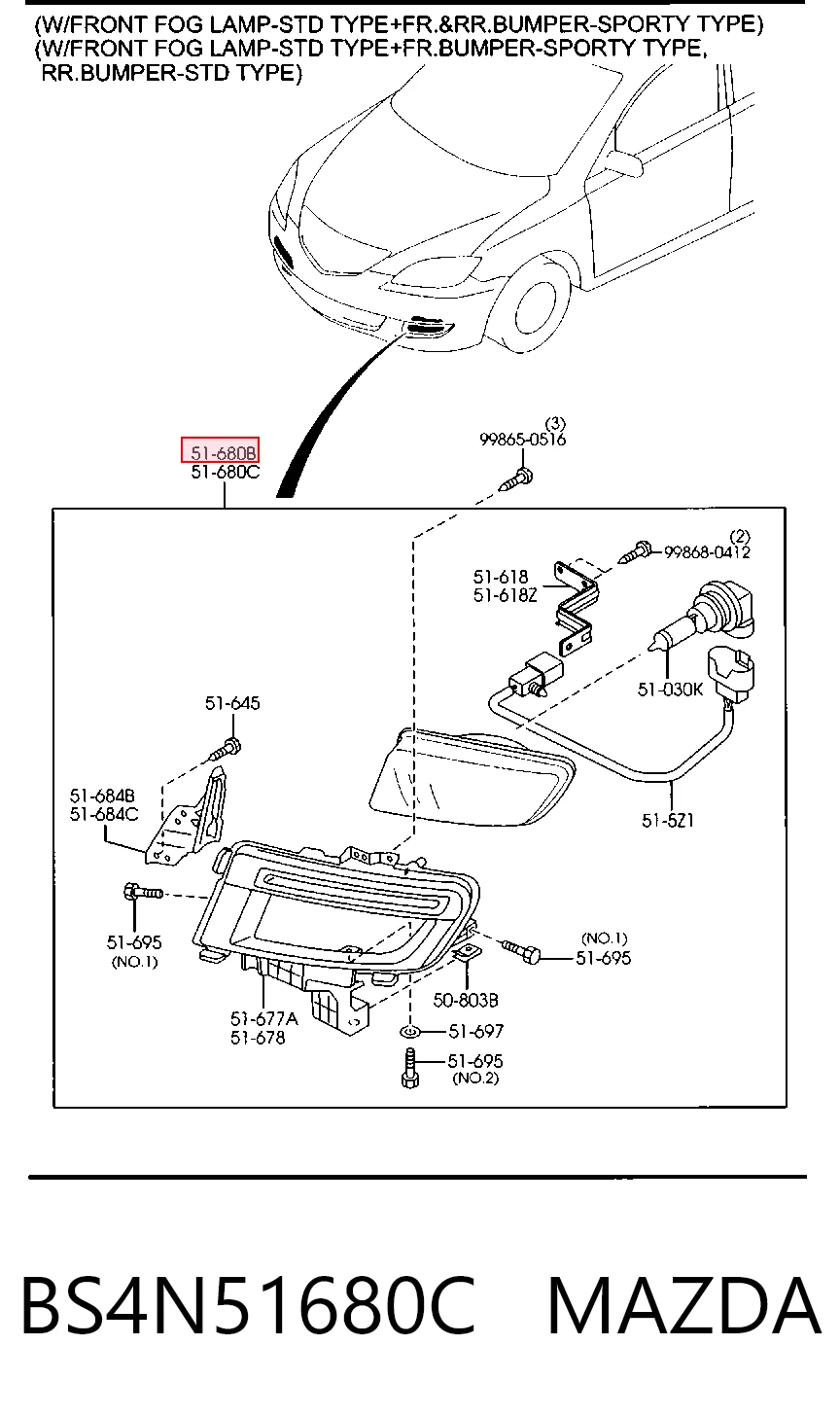 Faro antiniebla derecho BS4N51680C MAZDA