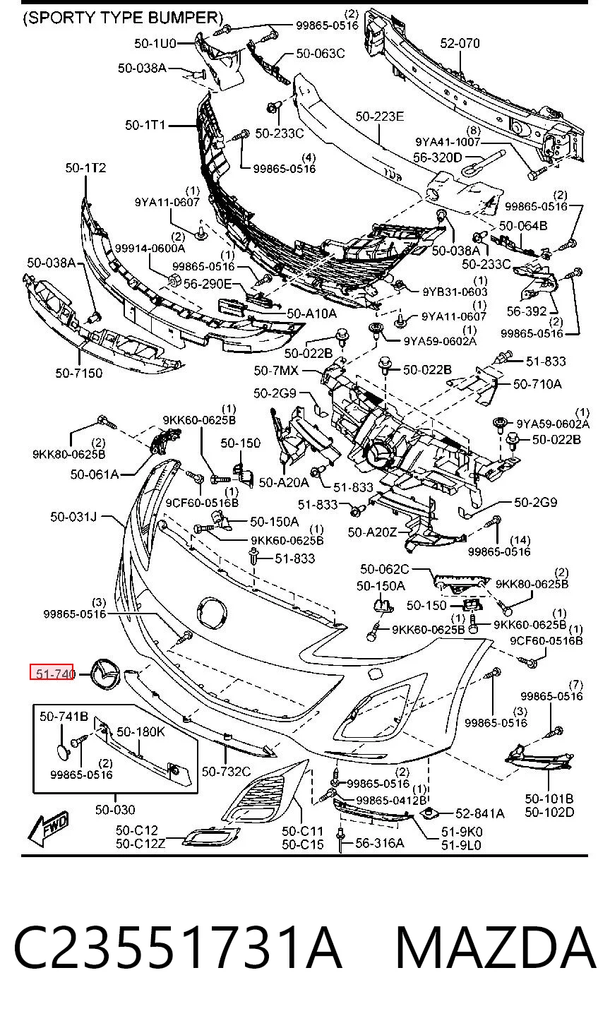 C23551731A Mazda Emblema de la parrilla del radiador