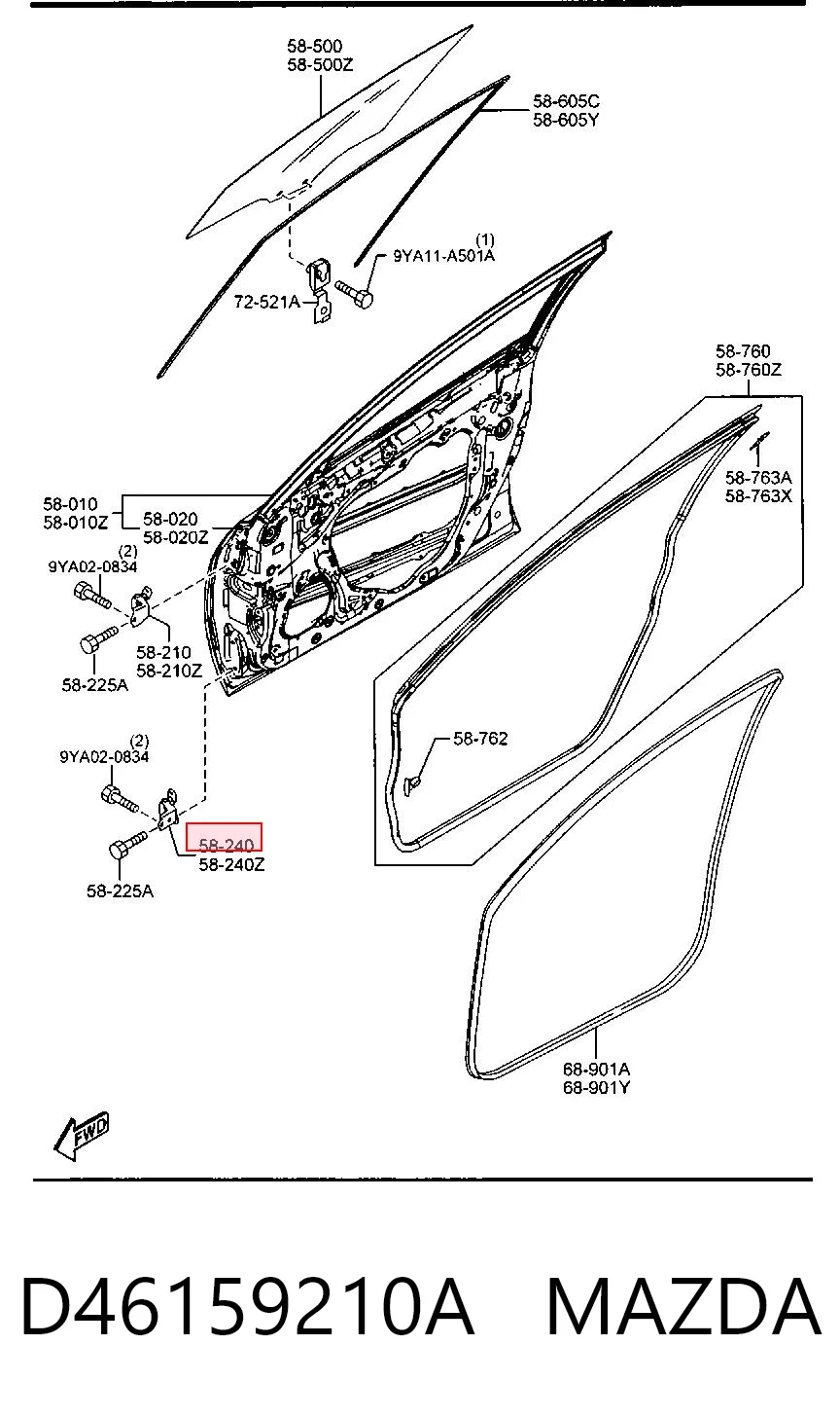 Bisagra de la puerta delantera derecha D46159210A MAZDA
