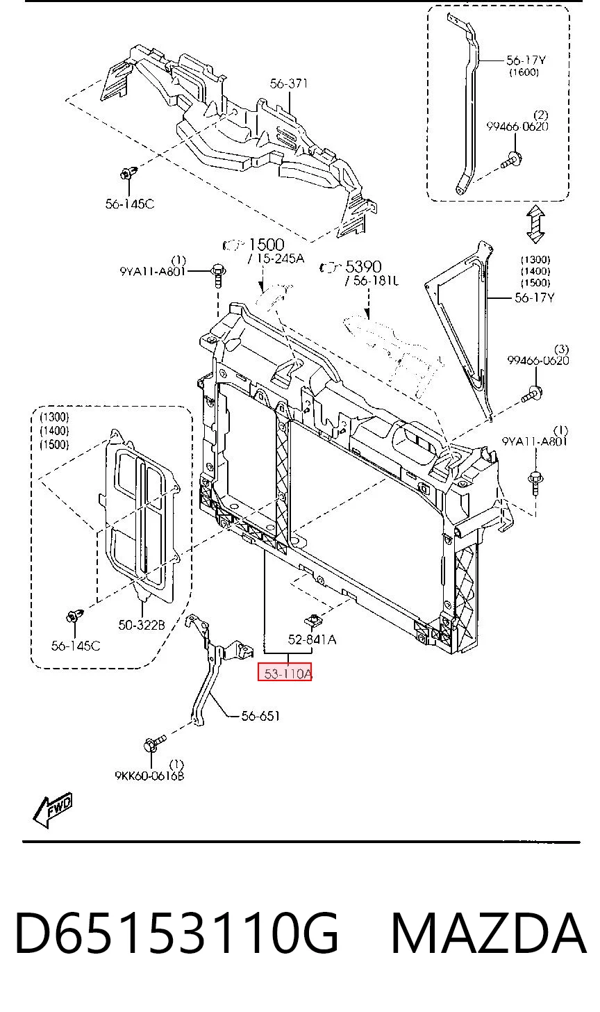 Panel de soporte del radiador y montaje de faros D65153110G MAZDA