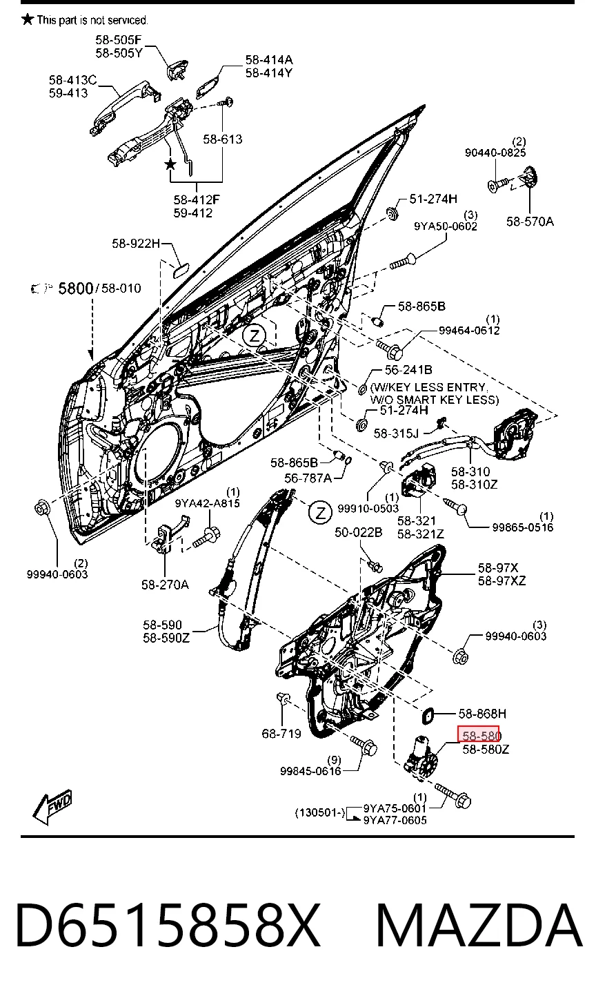 D6515858X Mazda Motor del elevalunas de la puerta delantera derecha