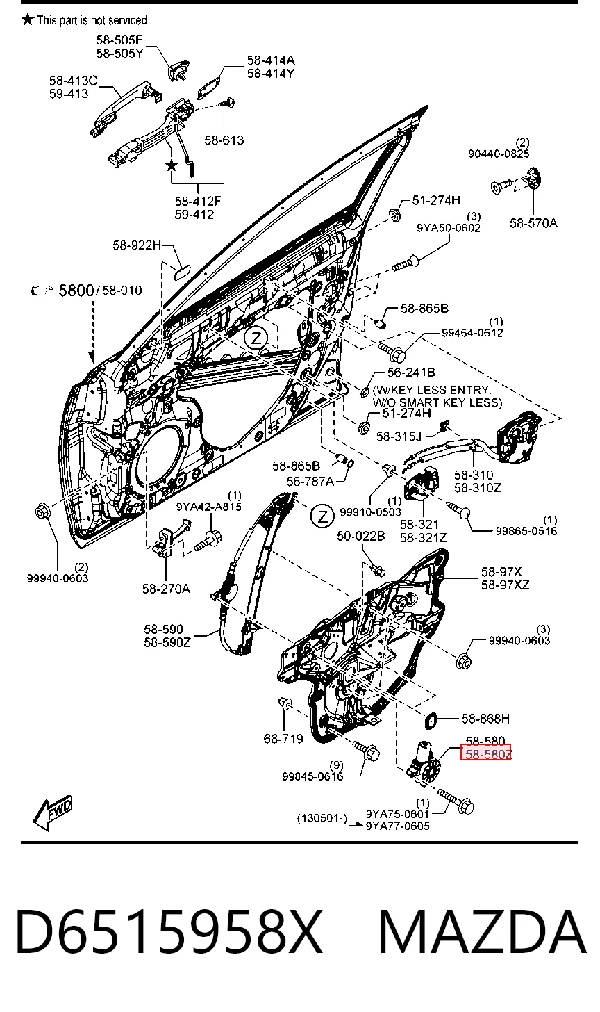 D6515958X Mazda Motor elevalunas, puerta delantera izquierda