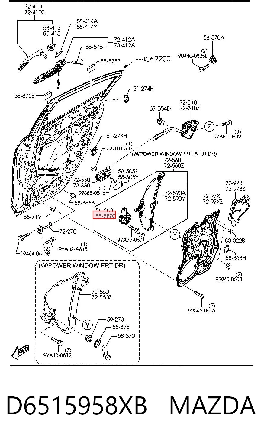 D6515958XB Mazda Motor elevalunas, puerta delantera izquierda