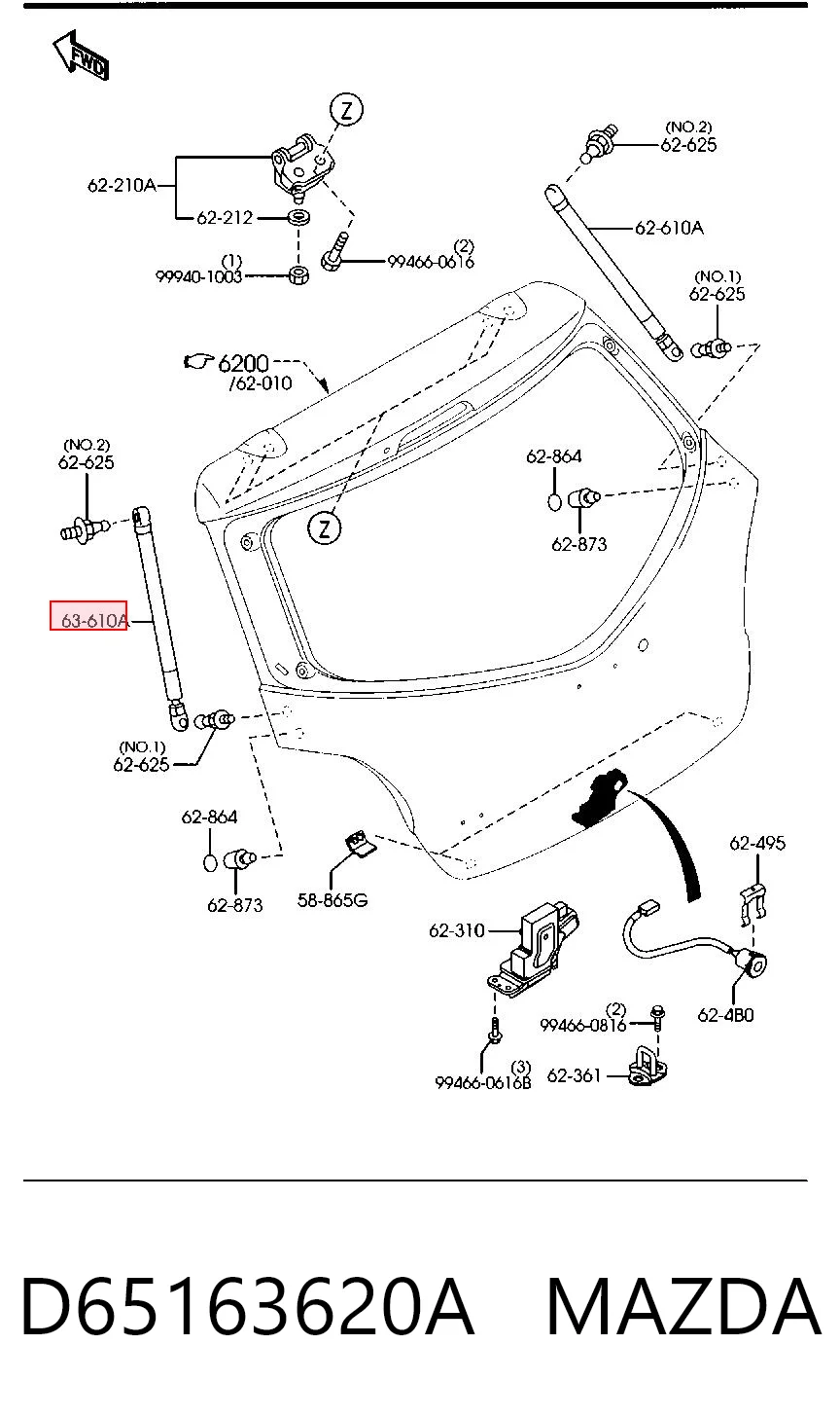 D65163620A Mazda Amortiguador de porton