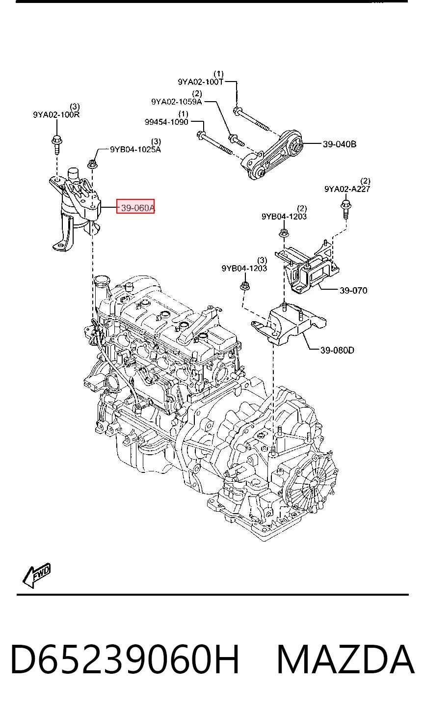 D65239060H Mazda Soporte de motor derecho