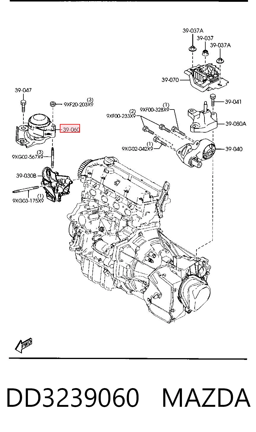 Soporte de motor derecho DD3239060 MAZDA