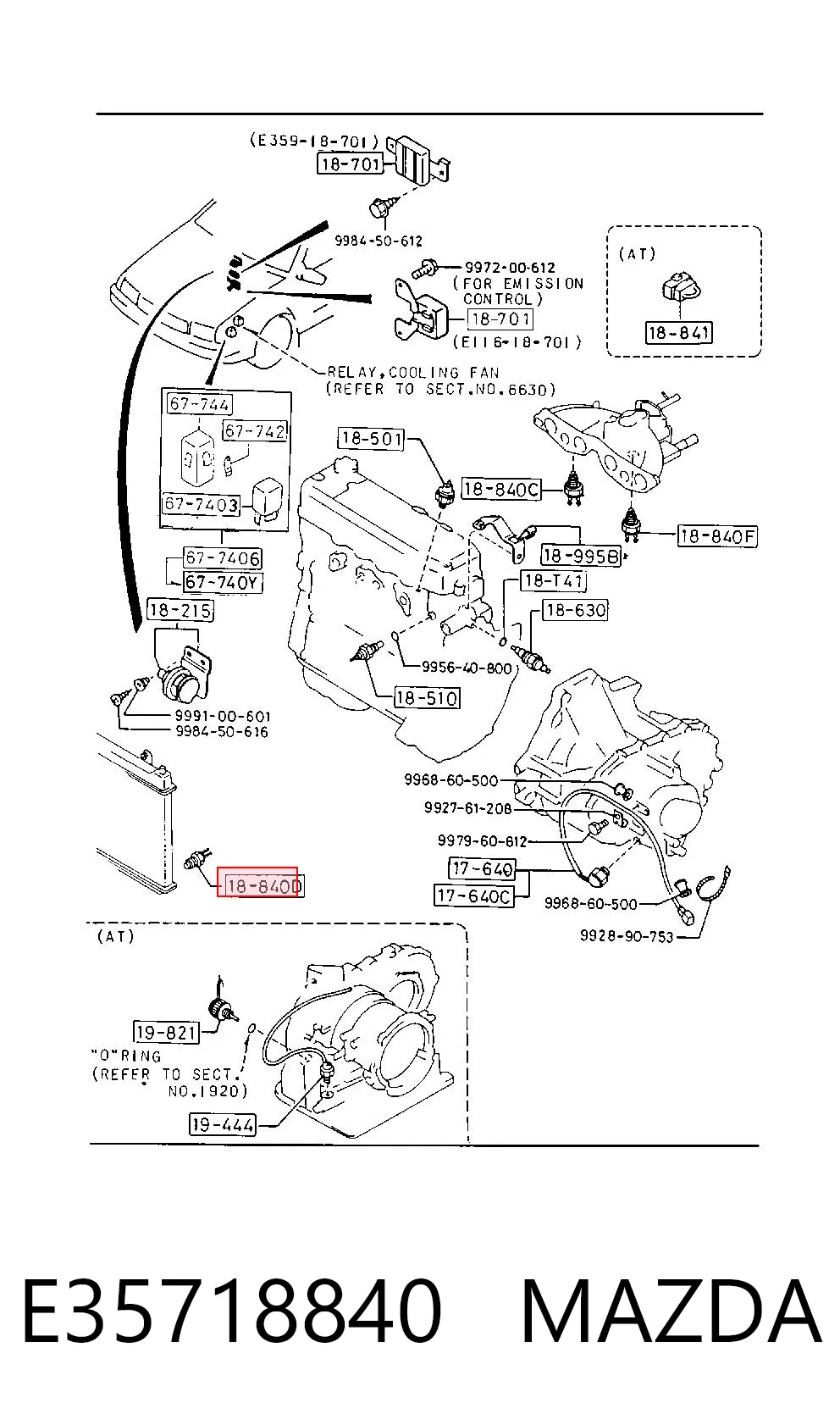 Sensor de temperatura del refrigerante (activación del ventilador del radiador) E35718840 MAZDA