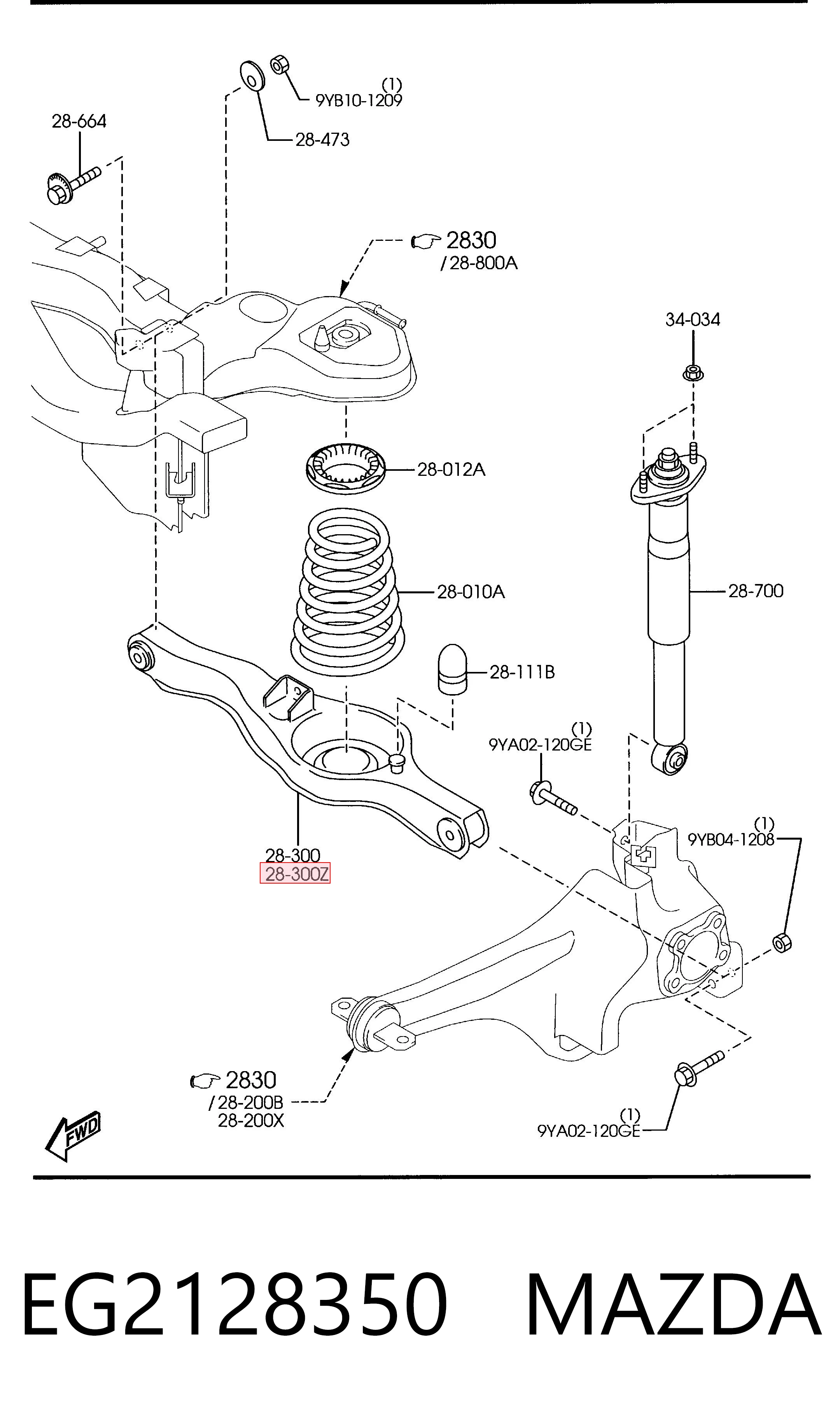 Brazo inferior izquierdo de la suspensión trasera EG2128350 MAZDA