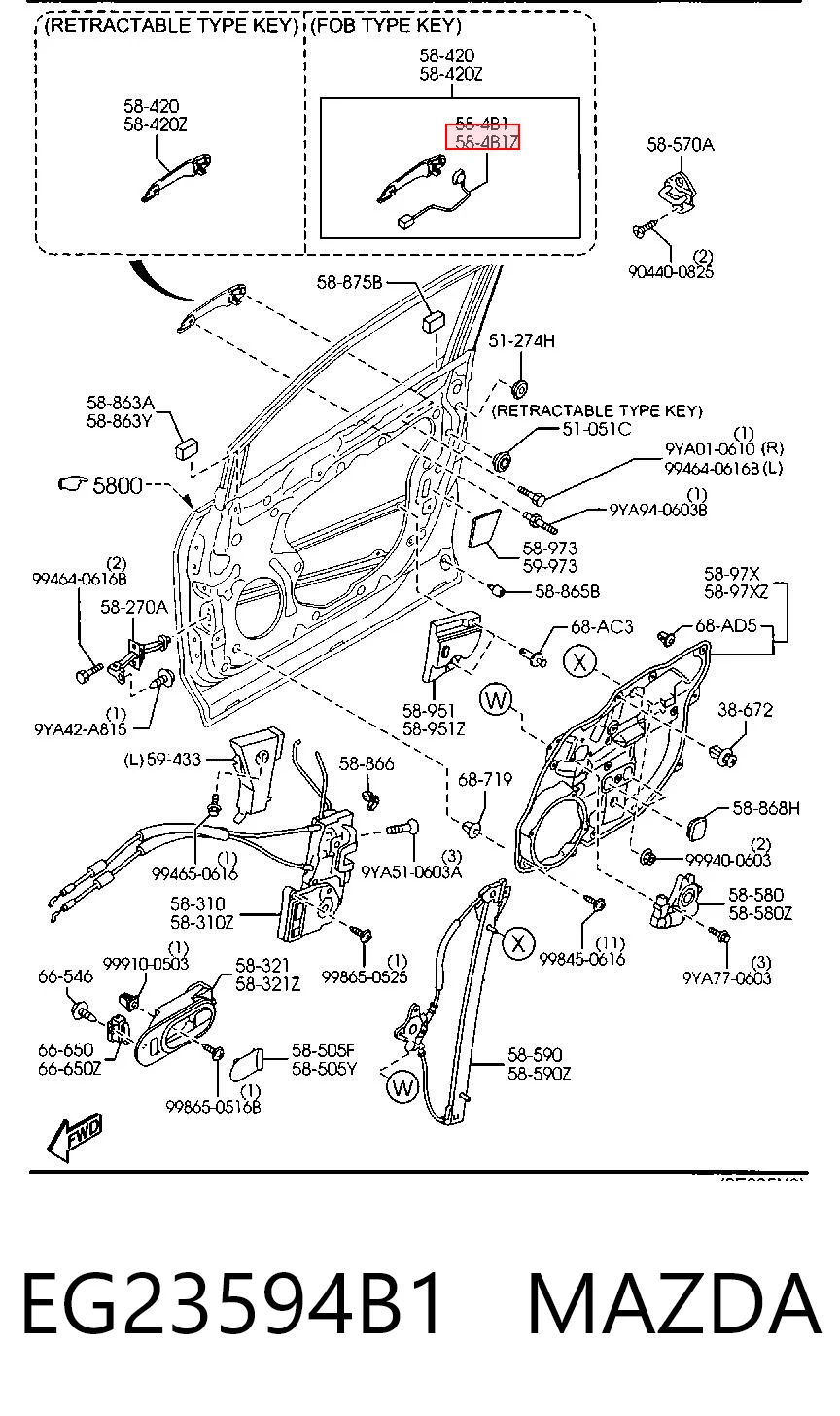 Botón de accionamiento del seguro de la puerta delantera izquierda EG23594B1 MAZDA