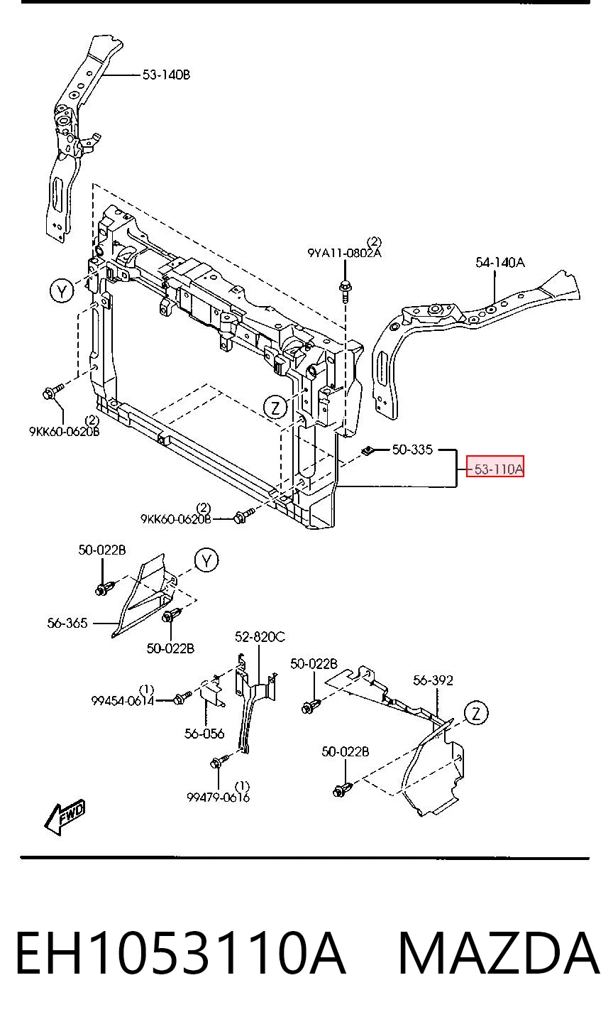 Panel de soporte del radiador y montaje de faros EH1053110A MAZDA