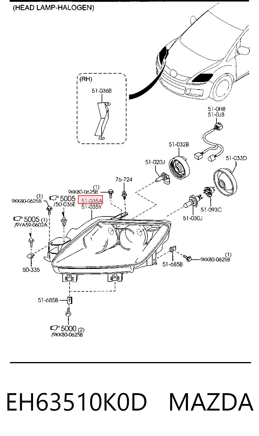 Faro derecho MAZDA EH63510K0D