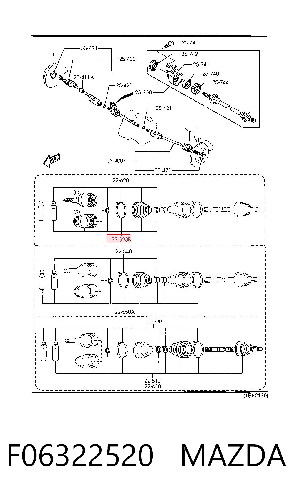Junta homocinética interna delantera derecha F06322520 MAZDA