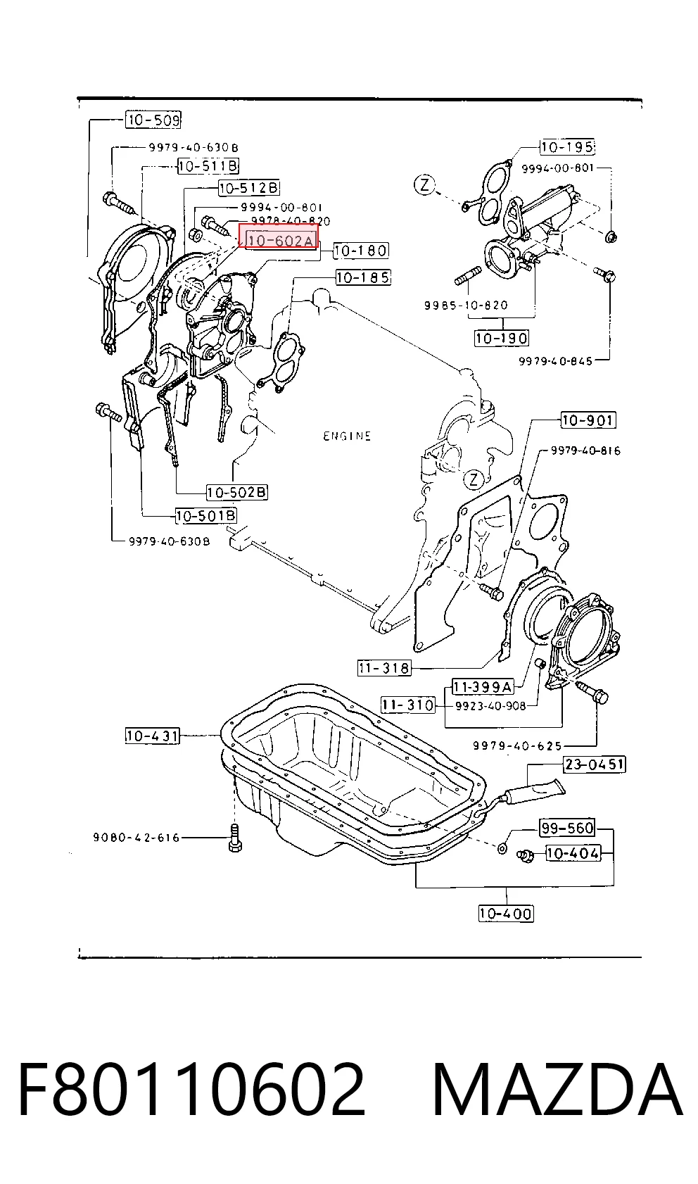 F80110602 Mazda Retén delantero del árbol de levas