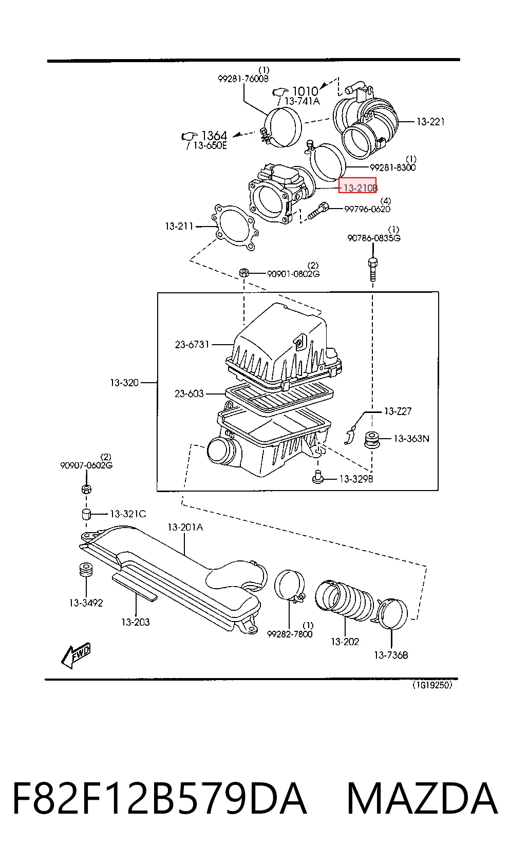 F82F12B579DA Mazda Sensor de flujo de aire