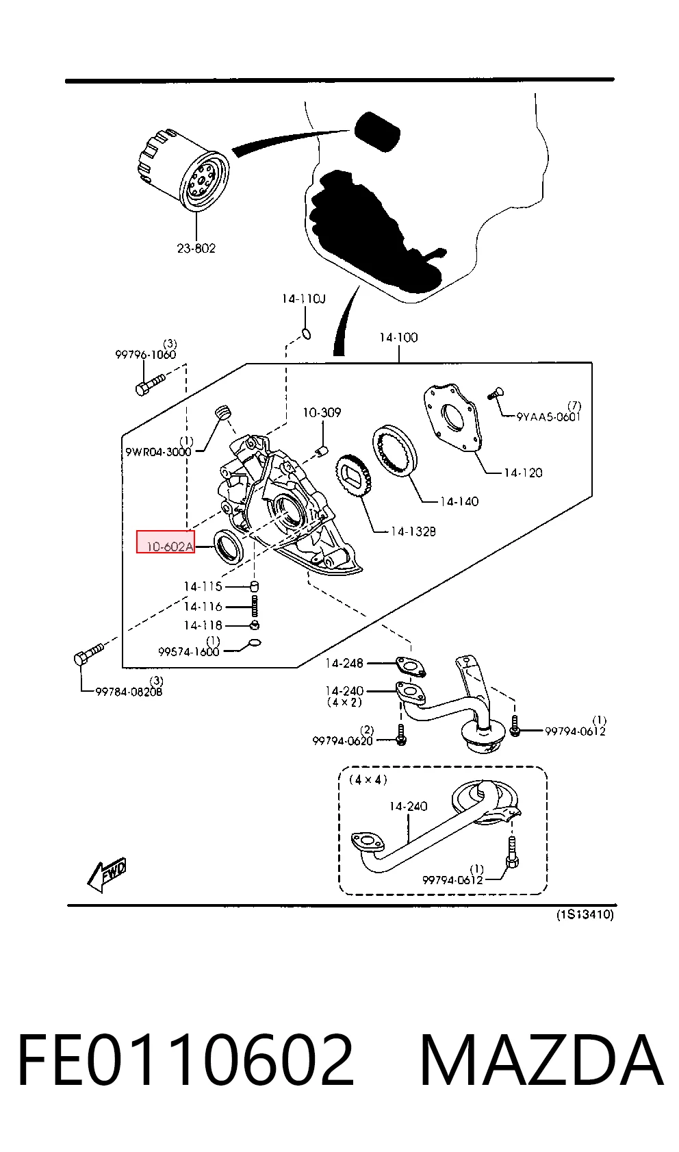 FE0110602 Mazda Retén delantero del árbol de levas