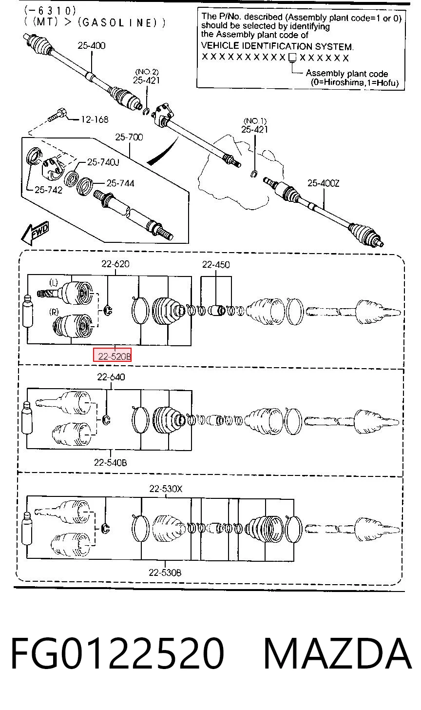 Junta homocinética interna delantera derecha FG0122520 MAZDA