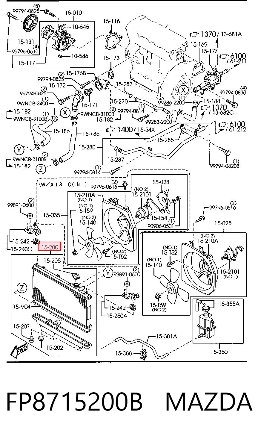 Radiador de refrigeración del motor FP8715200B MAZDA