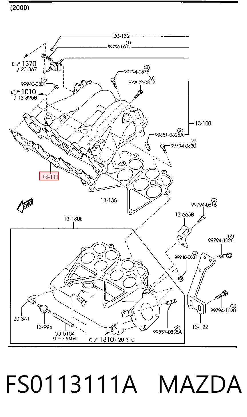 Juego de juntas, colector de admisión para Mazda 626 V GF