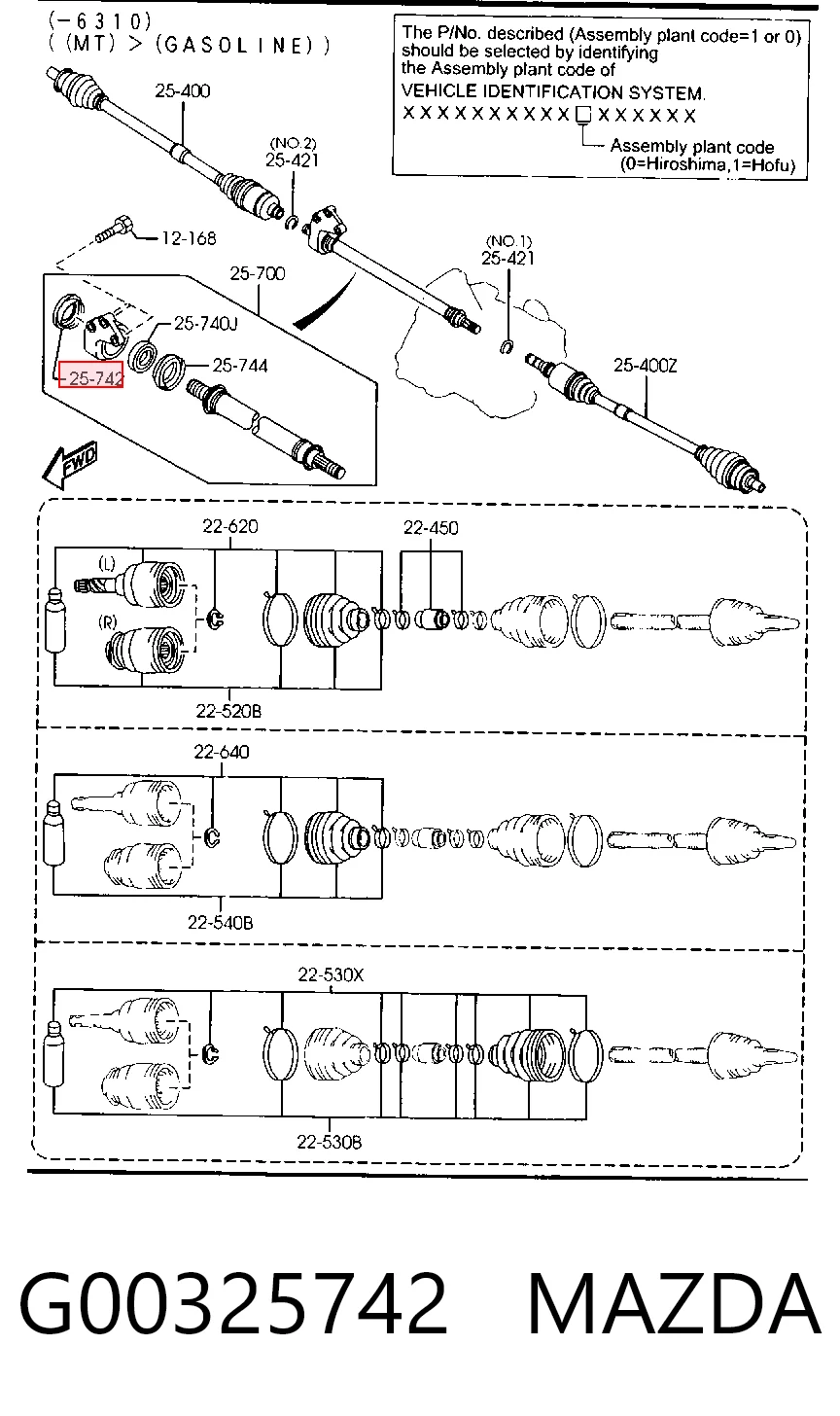 Retén del cojinete intermedio delantero del eje de transmisión G00325742 MAZDA