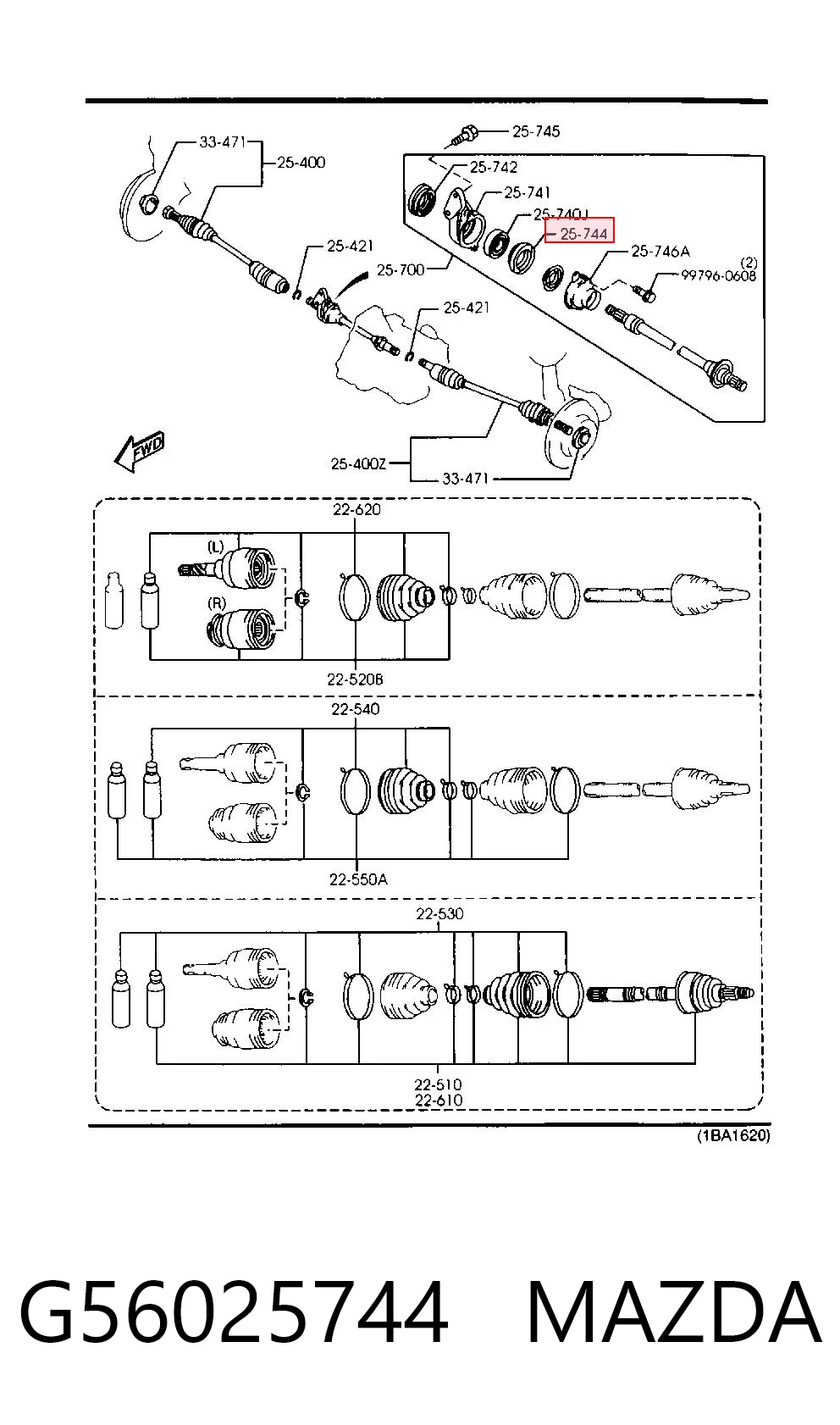 G56025744 Mazda Retén del cojinete intermedio delantero del eje de transmisión
