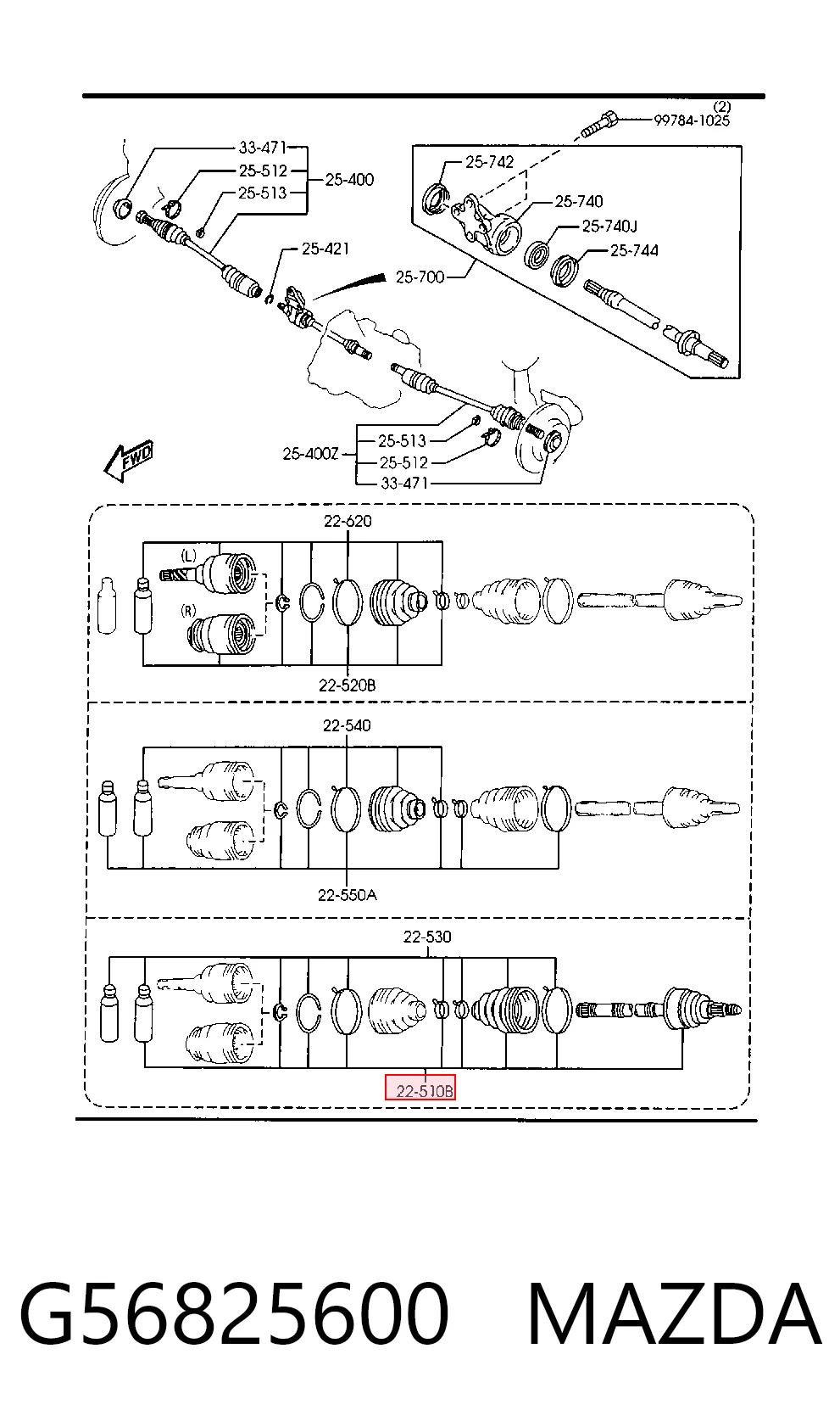 Junta homocinética exterior delantera G56825600 MAZDA