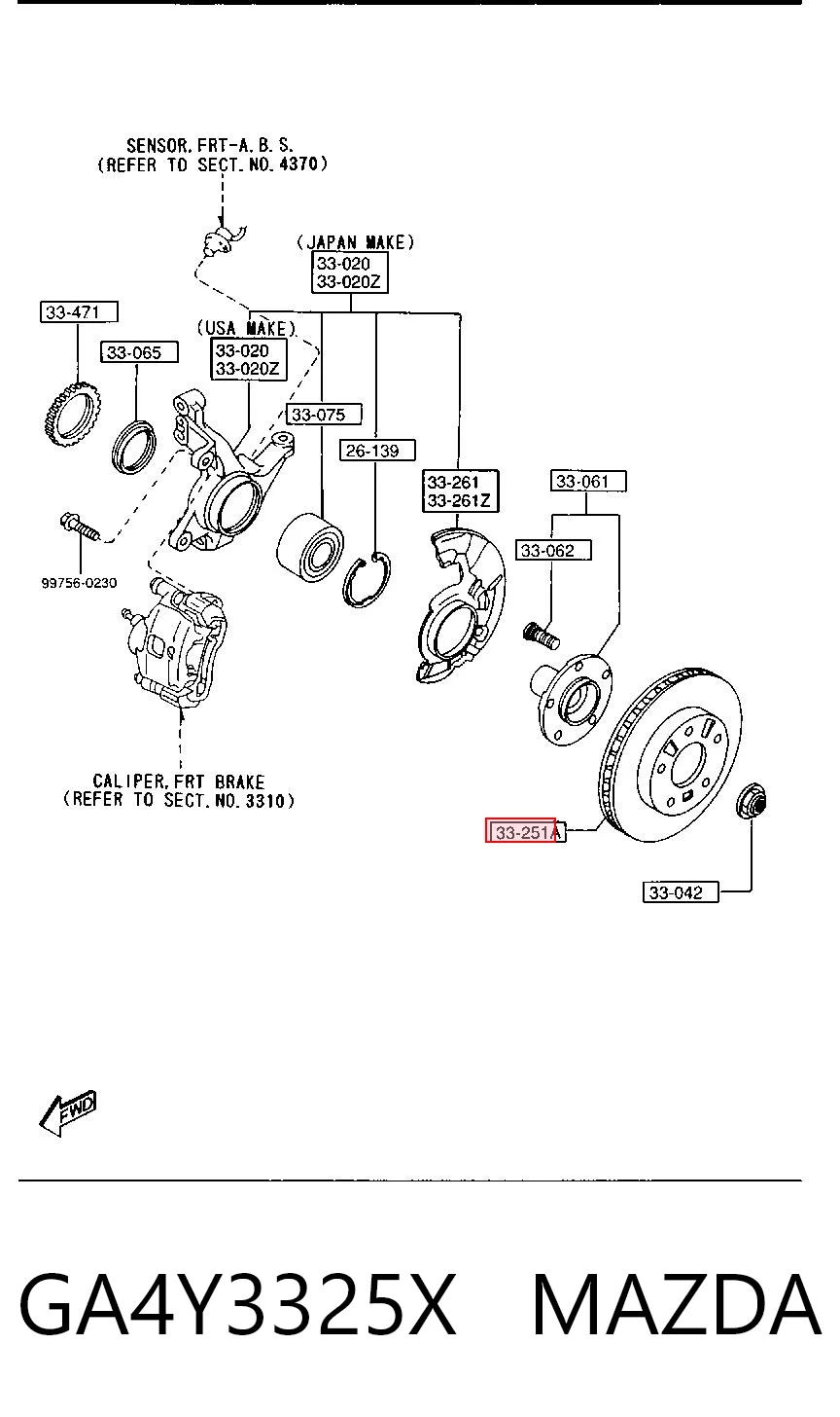 Disco de freno delantero GA4Y3325X MAZDA