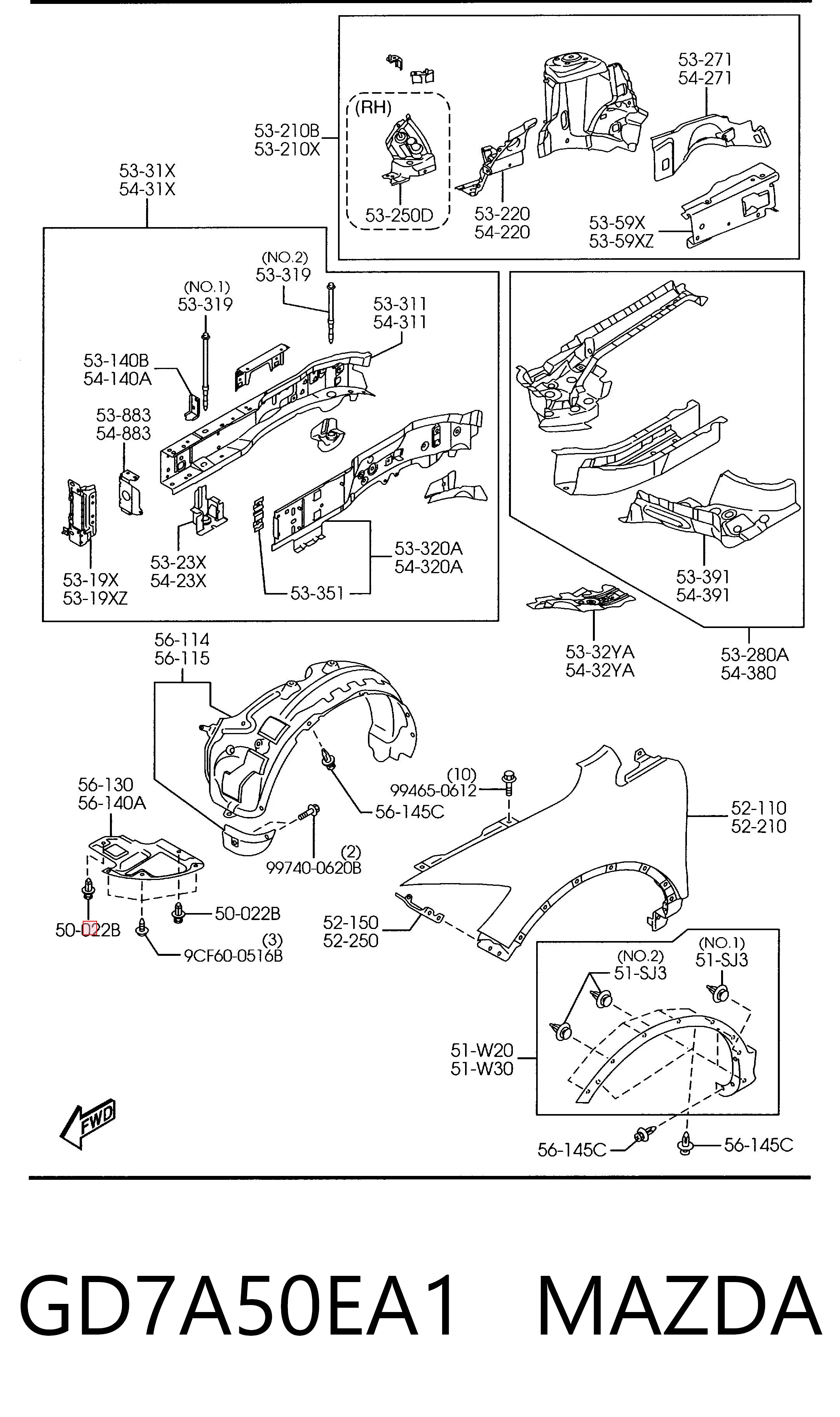GD7A50EA1 Mazda Clips de montaje parachoques delantero