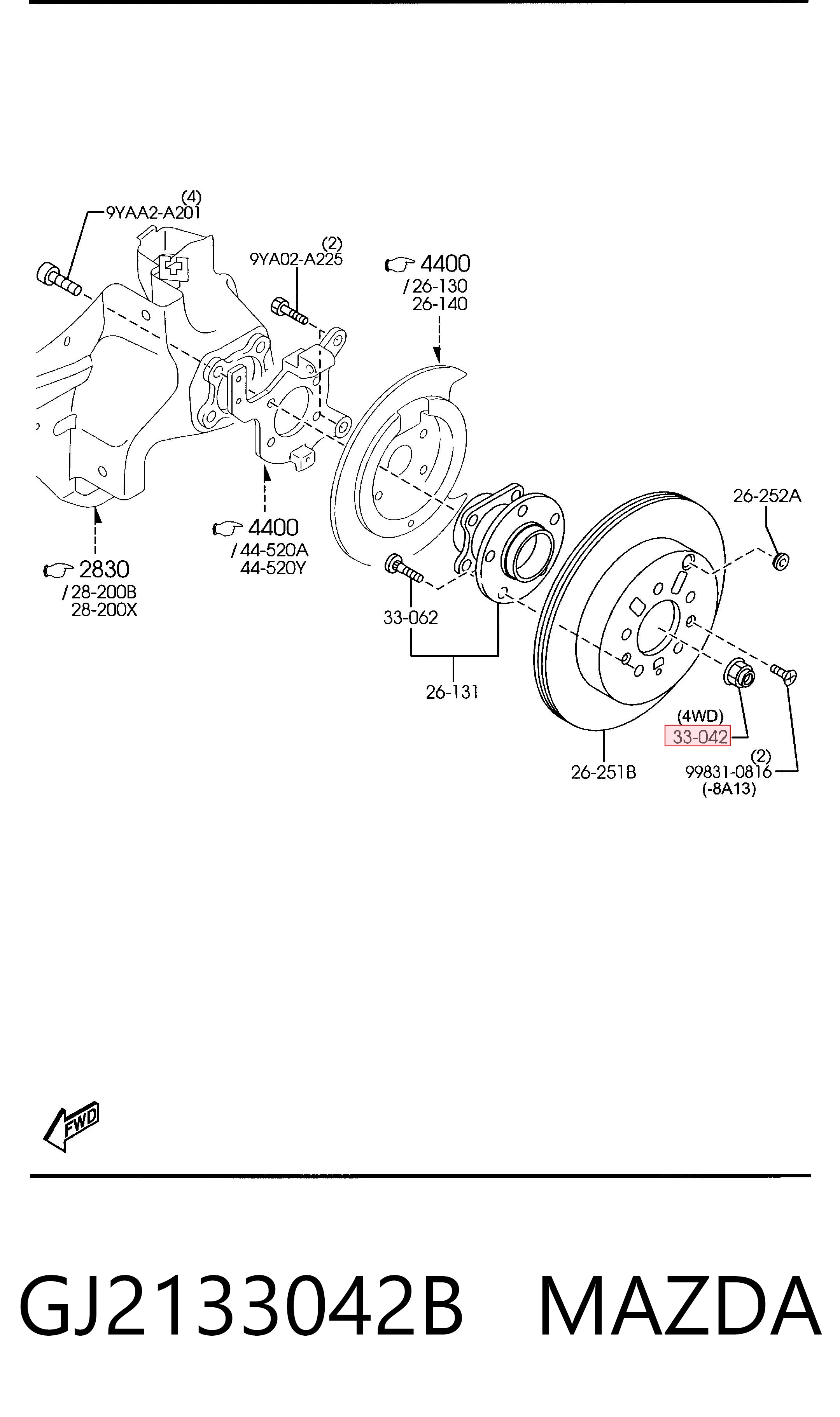 GJ2133042B Mazda Tuerca del cubo de la rueda delantera