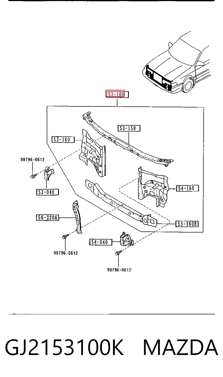 Soporte de radiador completo (panel de montaje para foco) Mazda 626 III (1987-1992)