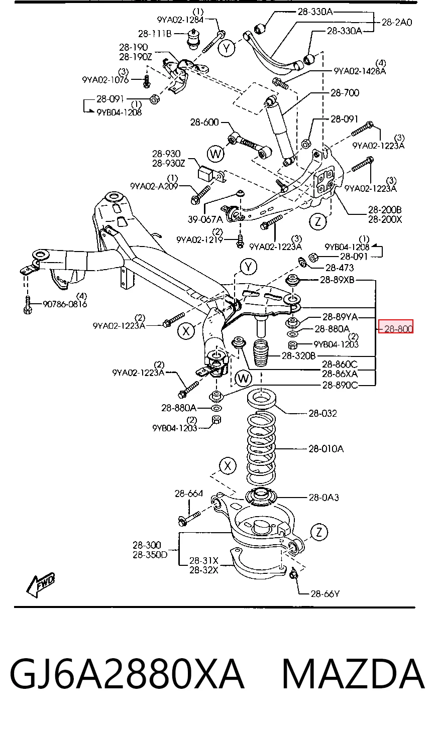 Subchasis trasero soporte motor GJ6A2880XA MAZDA