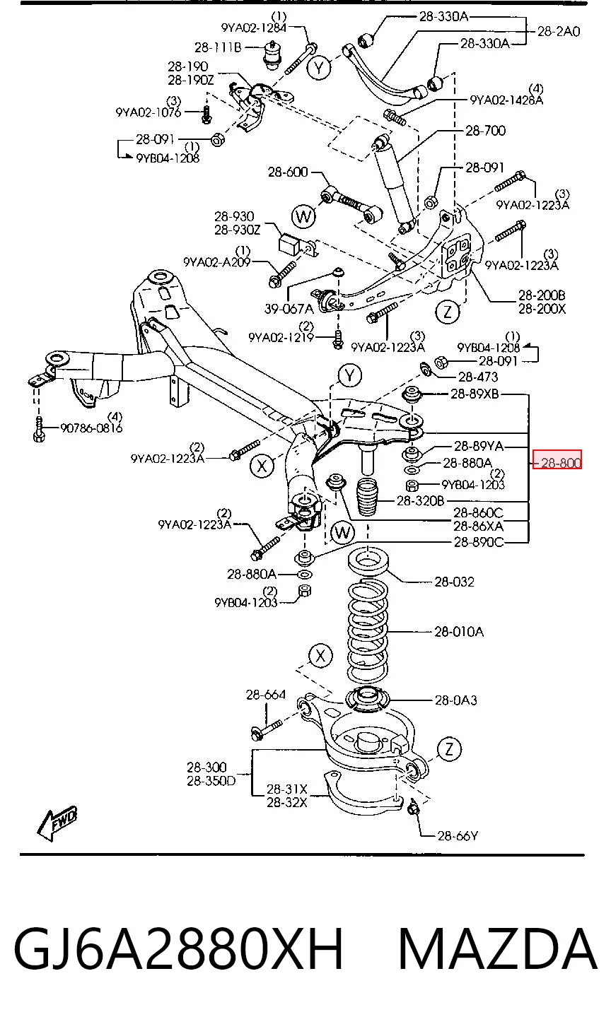 Subchasis trasero soporte motor GJ6A2880XH MAZDA