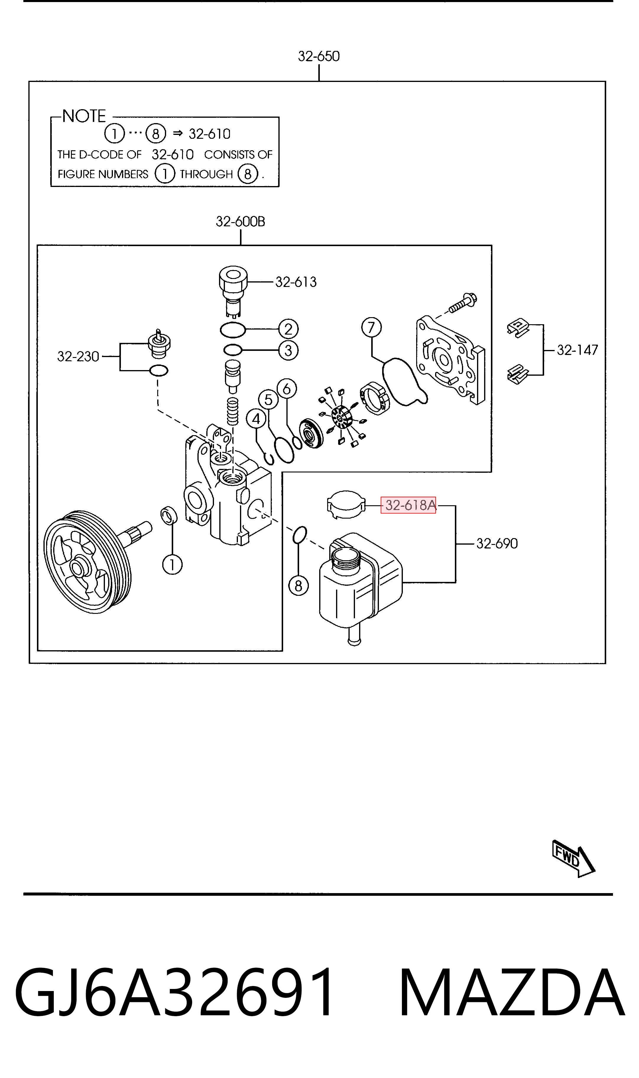 GJ6A32691 Mazda Tapa del depósito de la bomba de dirección asistida