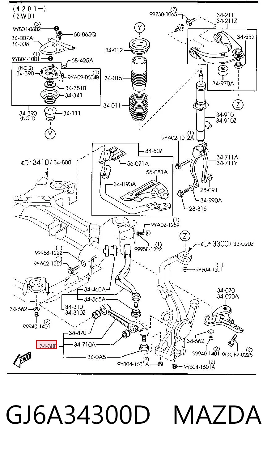 Brazo inferior izquierdo/derecho de suspensión delantera GJ6A34300D MAZDA