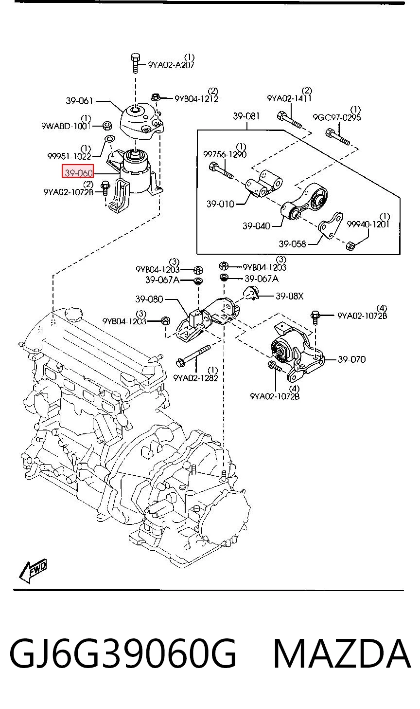 Soporte de motor derecho GJ6G39060G MAZDA