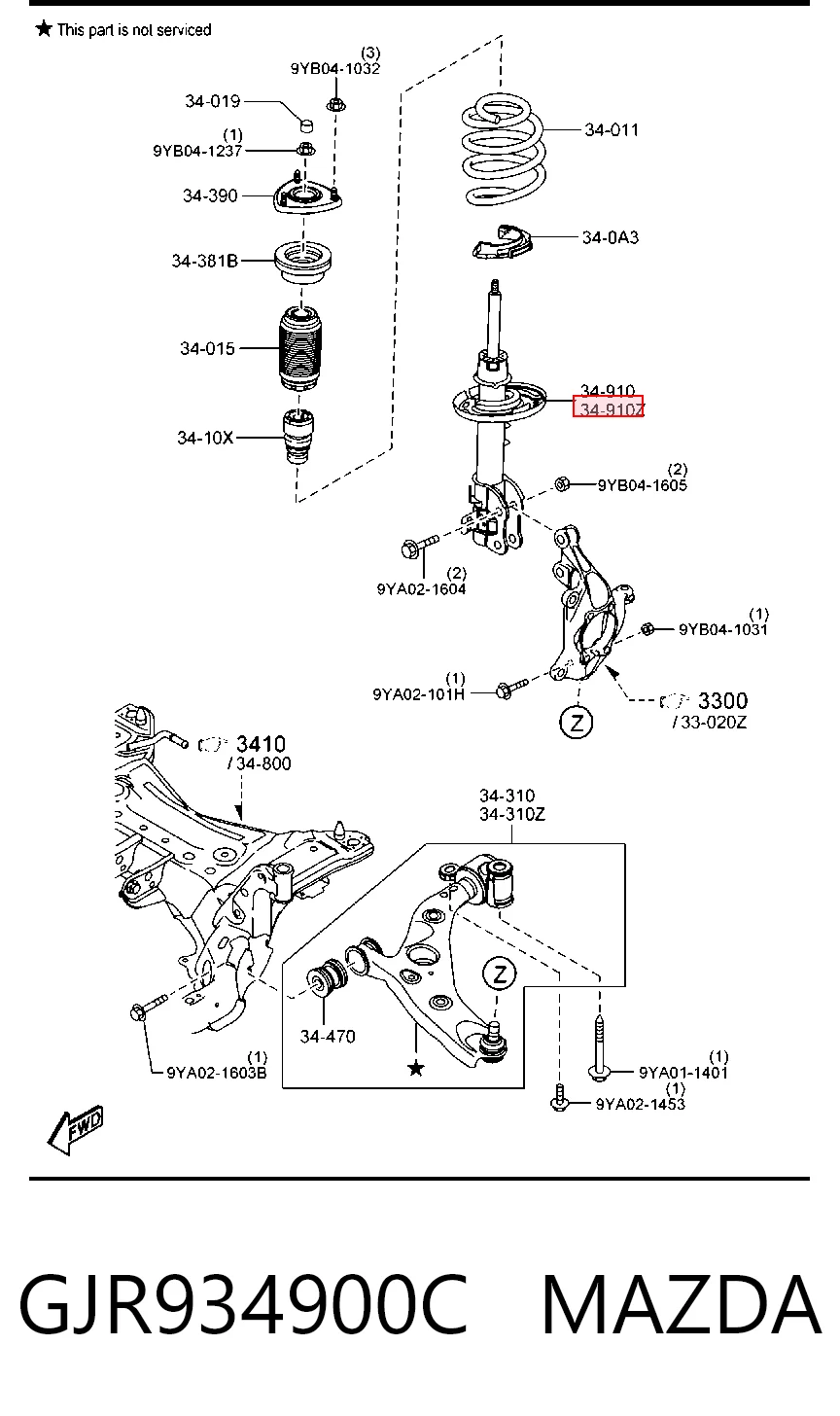 Amortiguador delantero izquierdo GJR934900C MAZDA