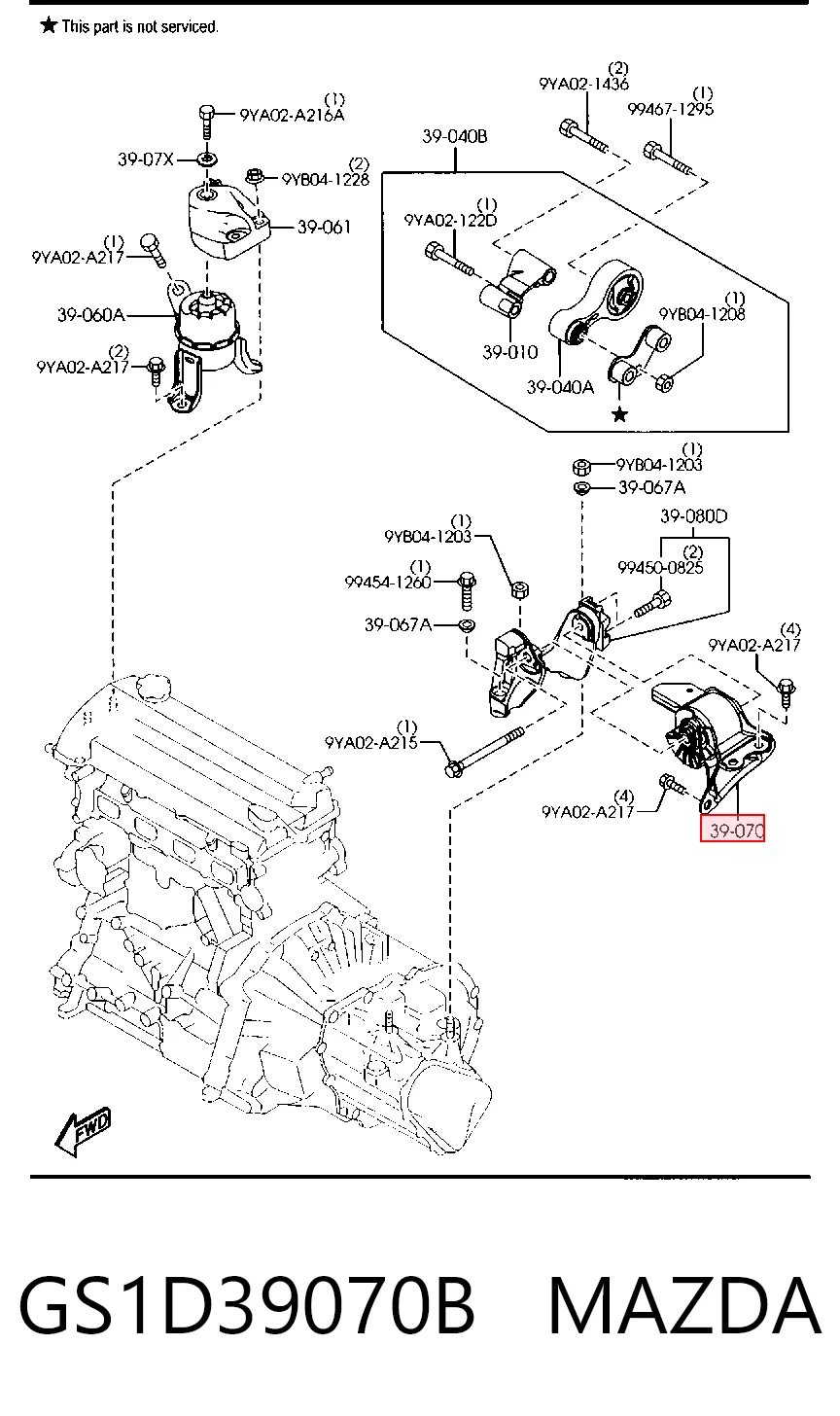 Soporte izquierdo del motor GS1D39070B MAZDA