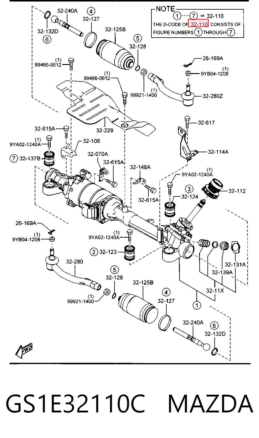 Cremallera de dirección GS1E32110C MAZDA