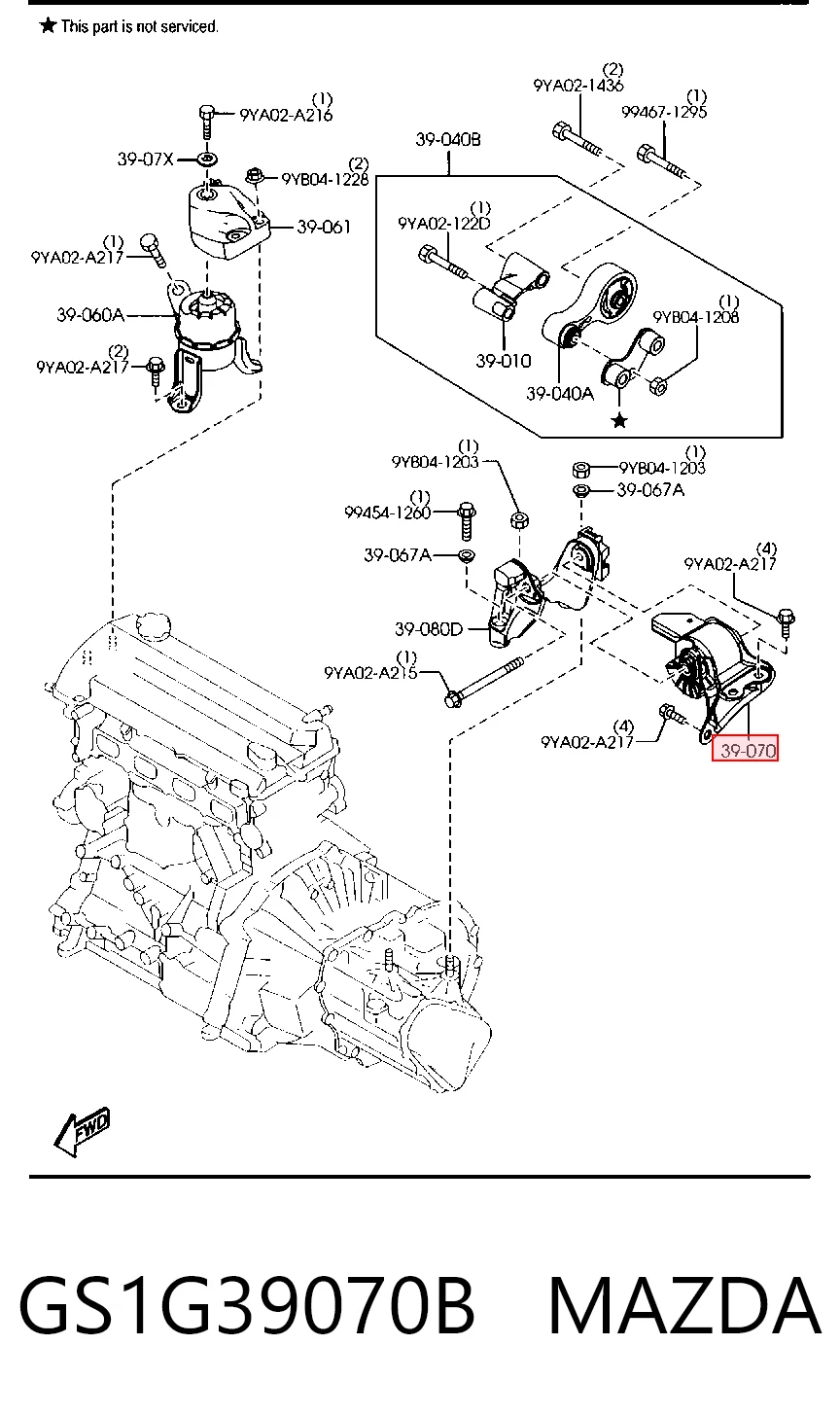 Soporte izquierdo del motor GS1G39070B MAZDA
