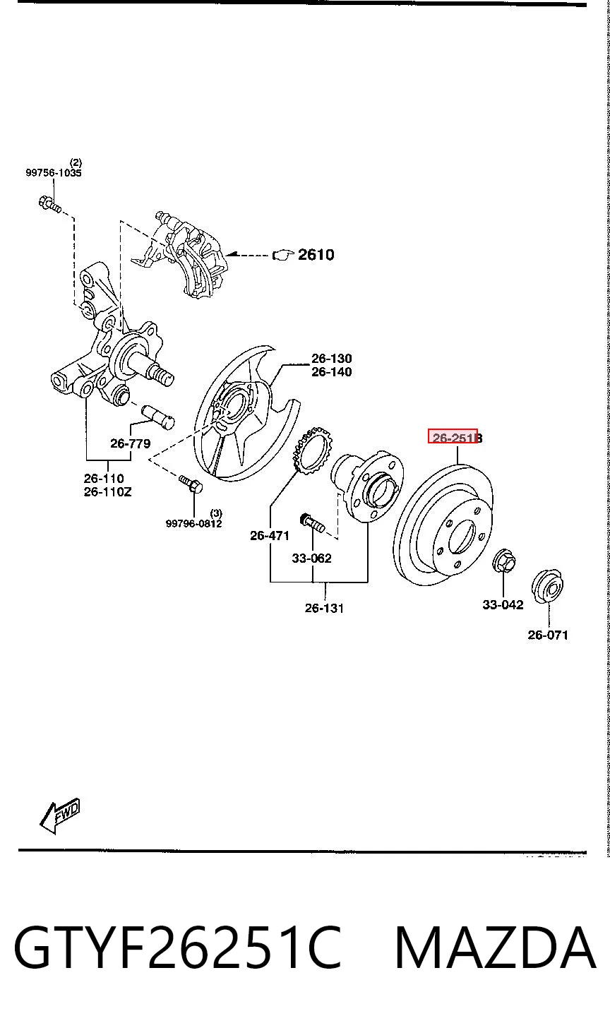 GTYF26251C Mazda Freno de disco trasero