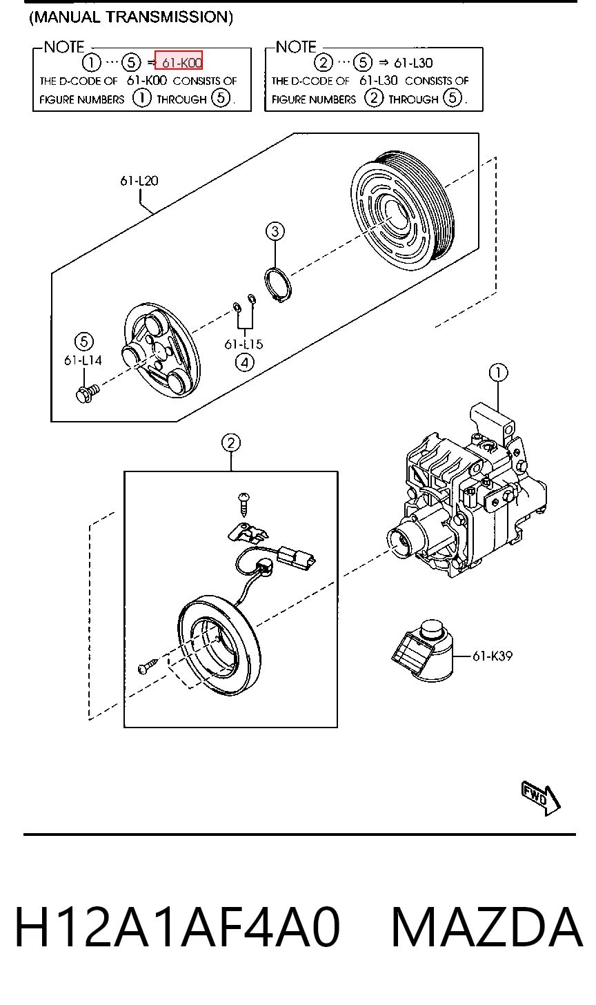 H12A1AF4A0 Mazda Compresor climatizador