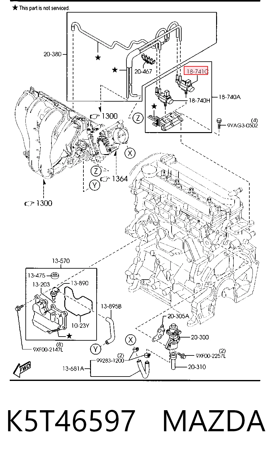 K5T46597 Mazda Válvula de solenoide de control de mariposa EGR